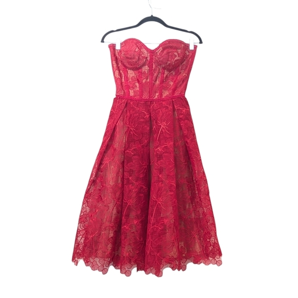 Nadine Merabi Olivia Red Lace Corsetry Bodice Dress Size Small/4 - Picture 14 of 14